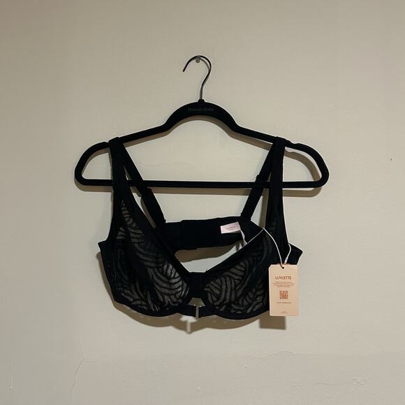 NWT Luvlette Black Mesh Unlined High Apex Plunge Lingerie Bra Size 36DD / 80F - Picture 1 of 6